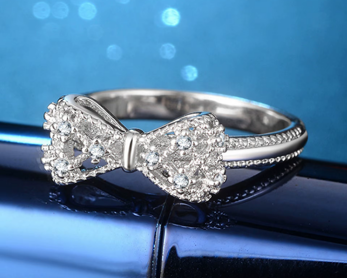 925 Sterling Silver Bowknot Bow Knot Cubic Zirconia Rhinestone Rings for Women Fashion Trendy Wedding Engagement Jewelry