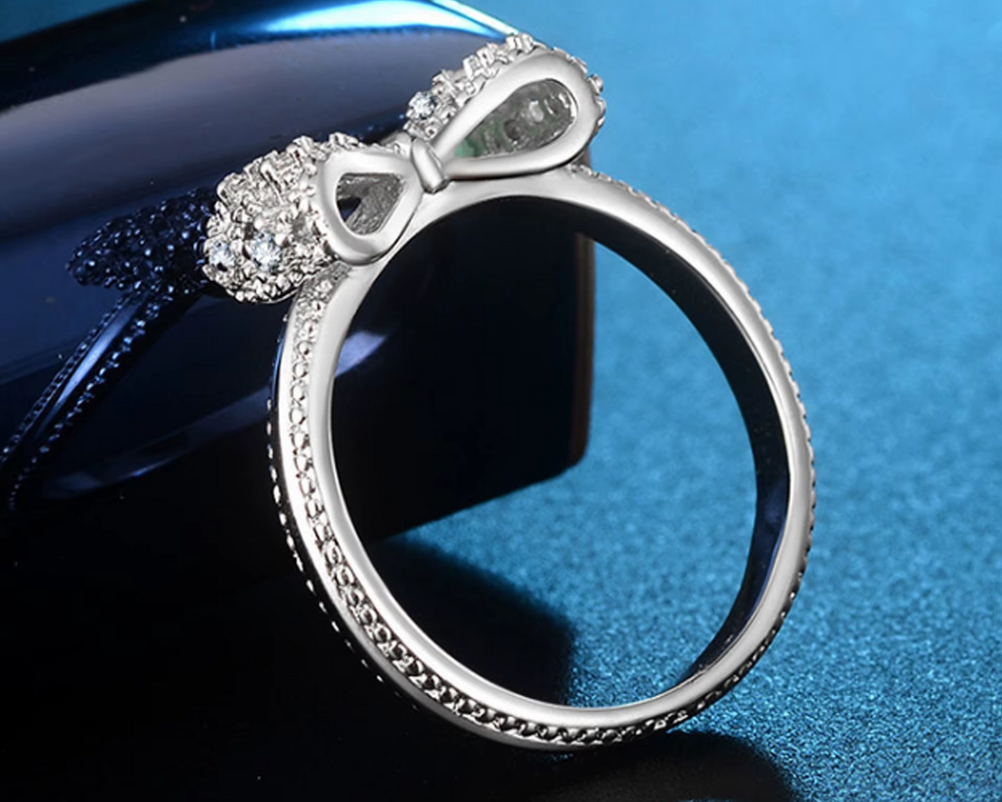 925 Sterling Silver Bowknot Bow Knot Cubic Zirconia Rhinestone Rings for Women Fashion Trendy Wedding Engagement Jewelry