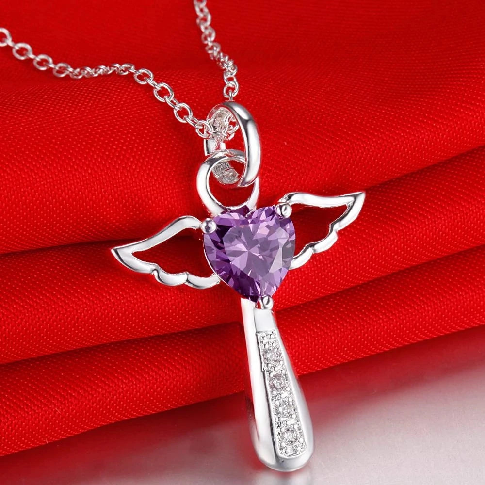 Fine 925 Sterling Silver Angel Noble Crystal Cross Pendants Necklace for Women Luxury Party Wedding Jewelry Christmas Gifts