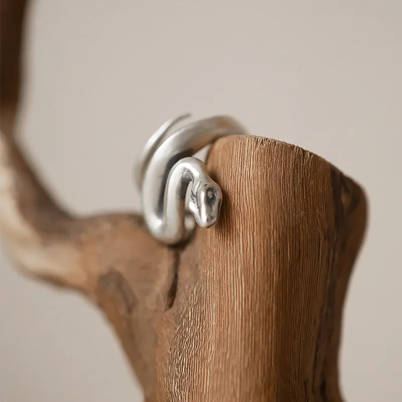 925 Sterling Silver Snake Frosted Adjustable Rings for Women Fine Jewelry Gift Female Accessories Wholesale Argent 925 Jewellery