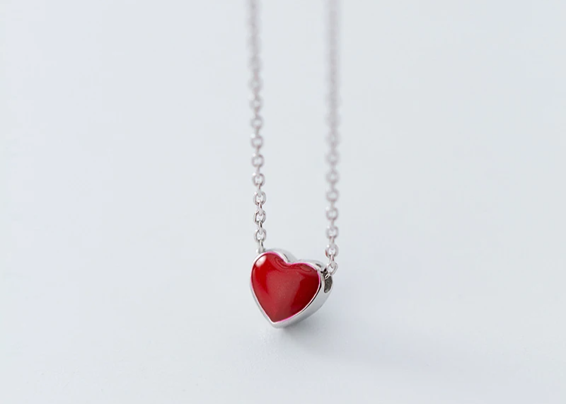 Real 925 Sterling Silver Red Pink Green Enamel Hearts Pendant Necklace for Women Statement Fine Silver Jewelry Collar