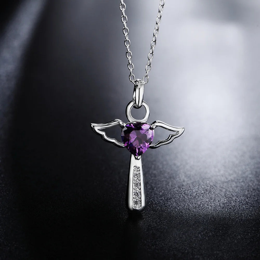 Fine 925 Sterling Silver Angel Noble Crystal Cross Pendants Necklace for Women Luxury Party Wedding Jewelry Christmas Gifts