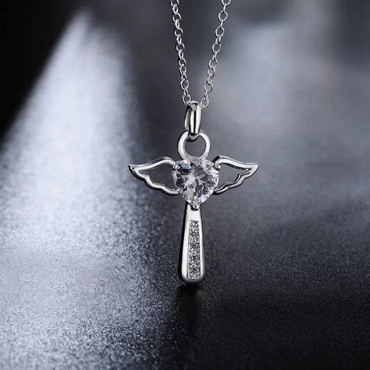 Fine 925 Sterling Silver Angel Noble Crystal Cross Pendants Necklace for Women Luxury Party Wedding Jewelry Christmas Gifts